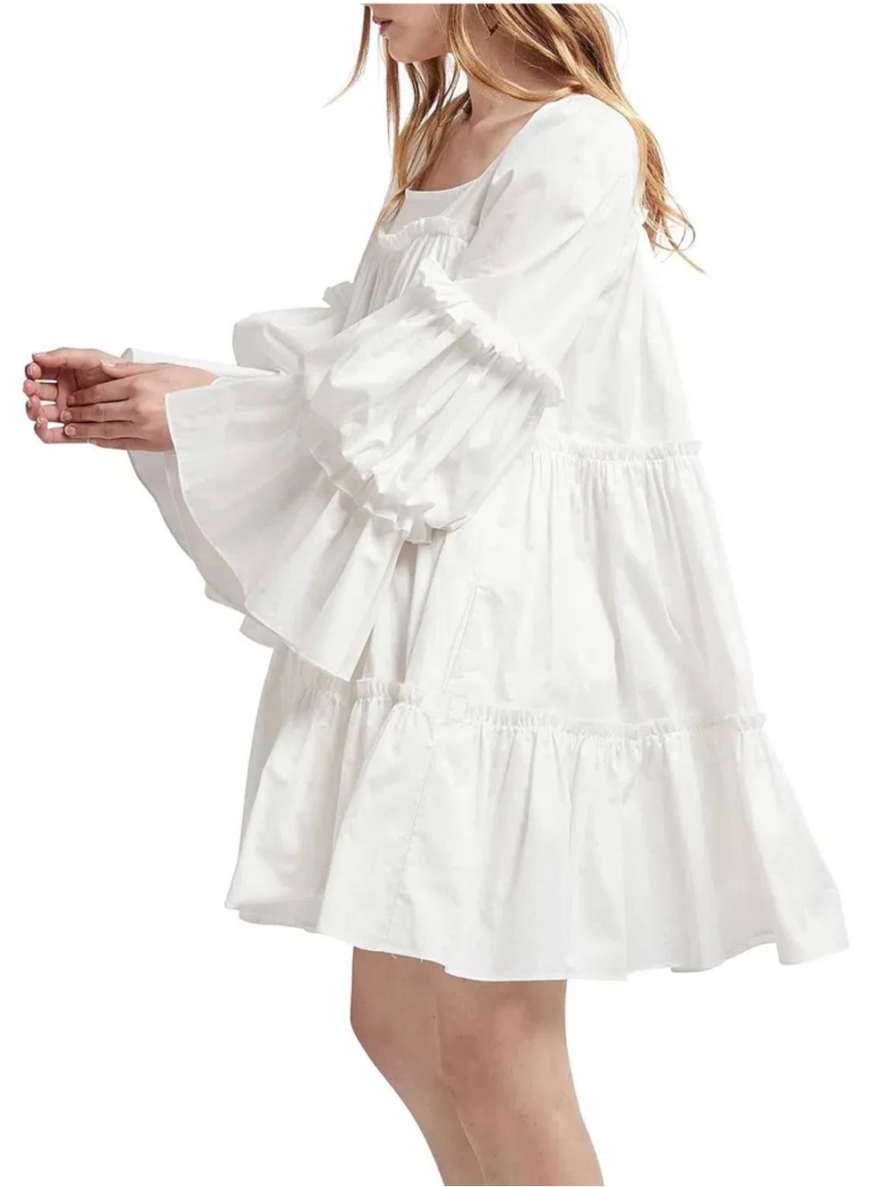 NWT Aje White Square Neck Ruffle Tiered Mini Dress Size 10 - Picture 5 of 14